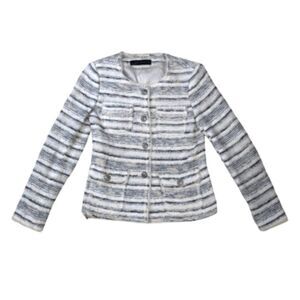 Zara Tweed White & Blue Striped Blazer Womens Size Small